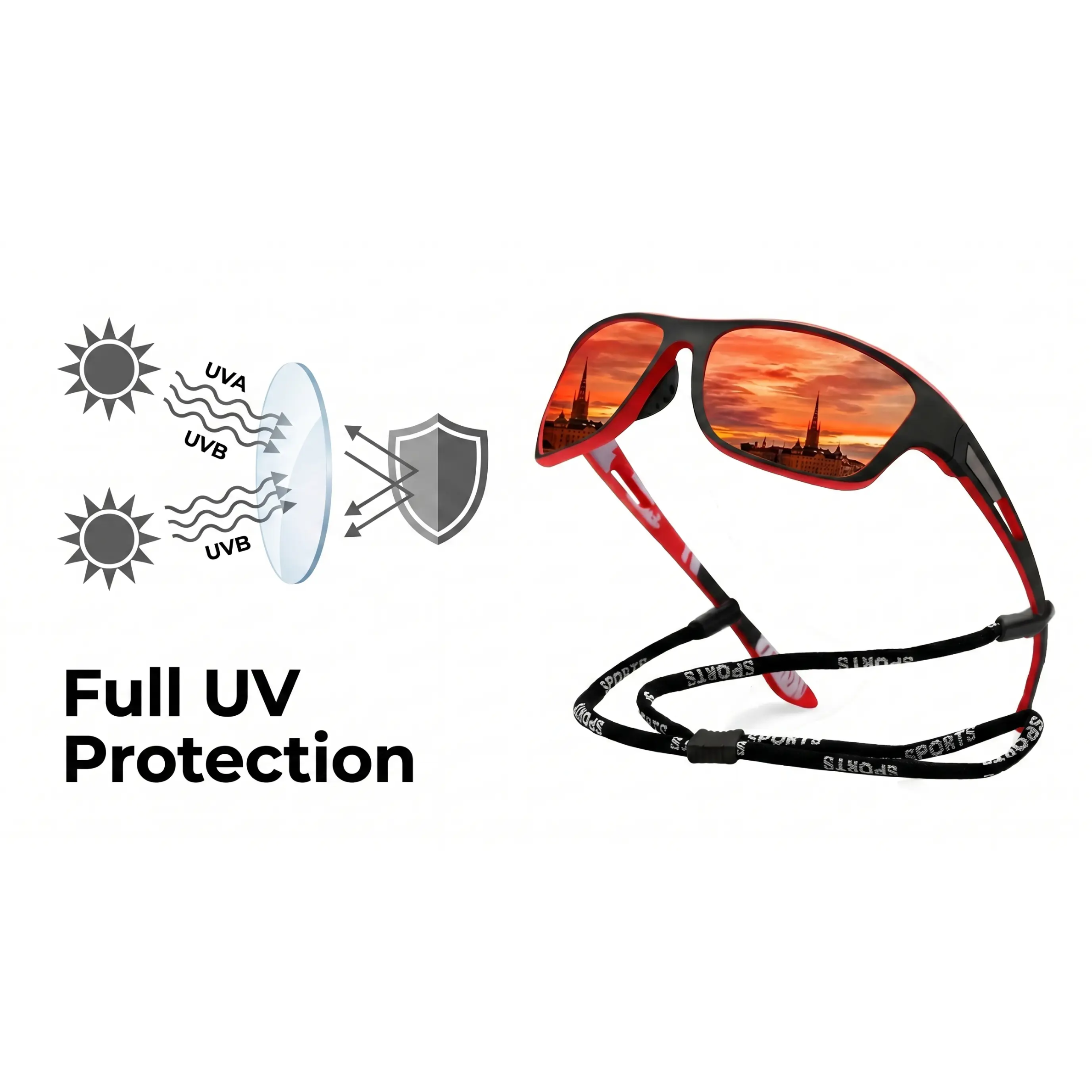 Polarised Sports Sunglasses for Outdoor Activities - UV Protection, Neck Strap, view 6