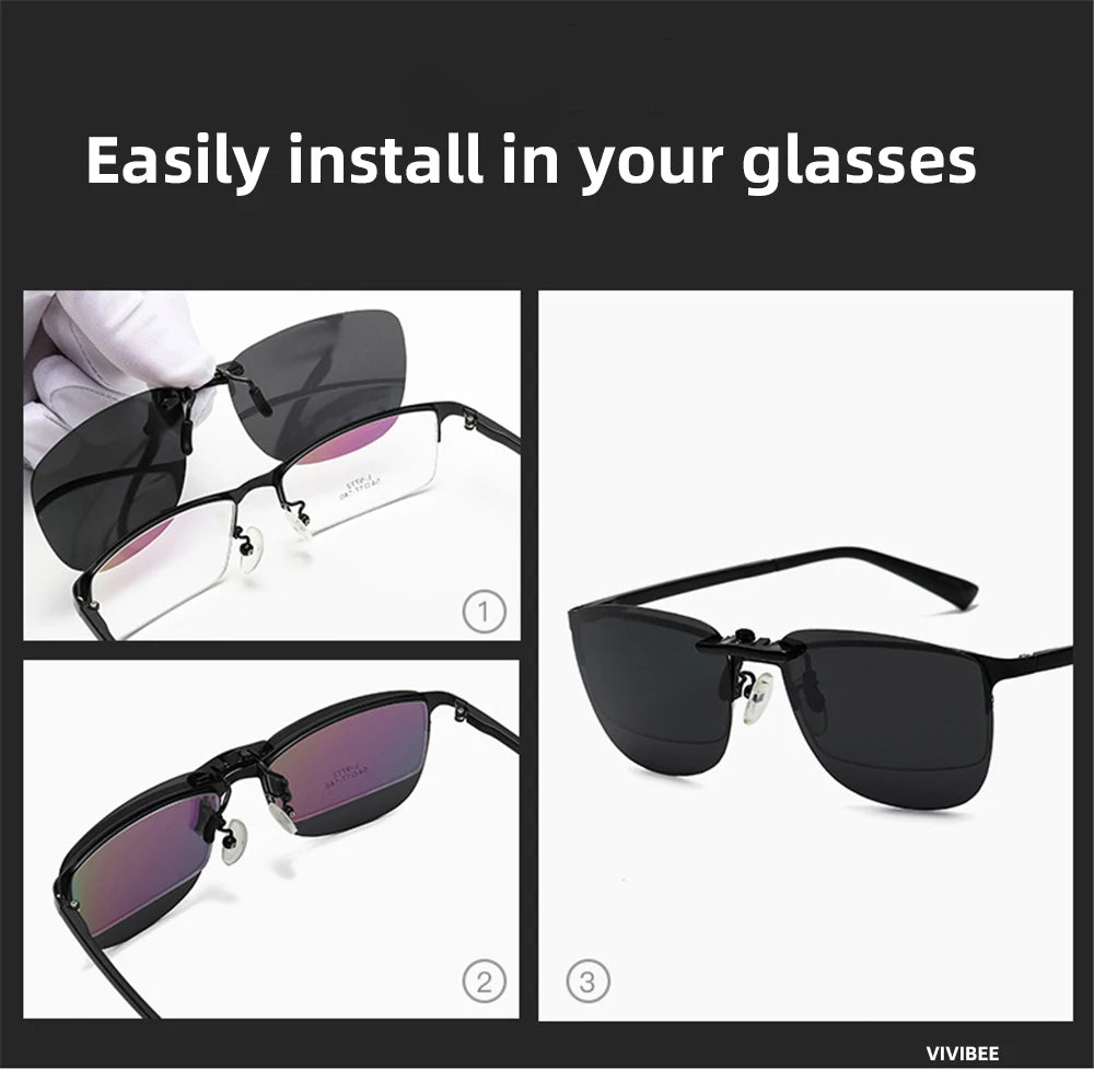 Clip-On Polarized Sunglasses for Glasses - UV400, Square, Lightweight, view 3