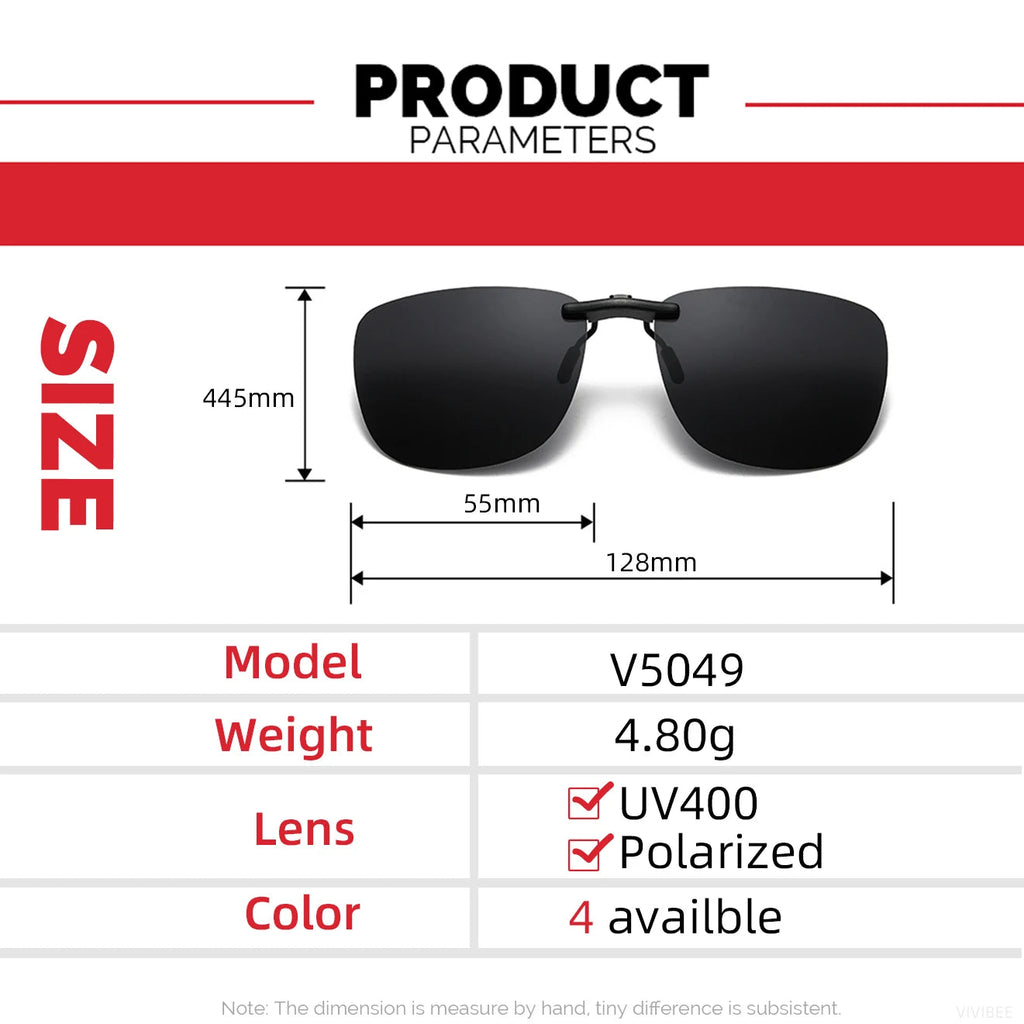 Clip-On Polarized Sunglasses for Glasses - UV400, Square, Lightweight, view 5