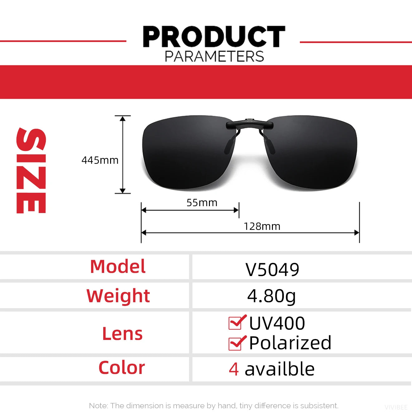 Clip-On Polarized Sunglasses for Glasses - UV400, Square, Lightweight, view 5