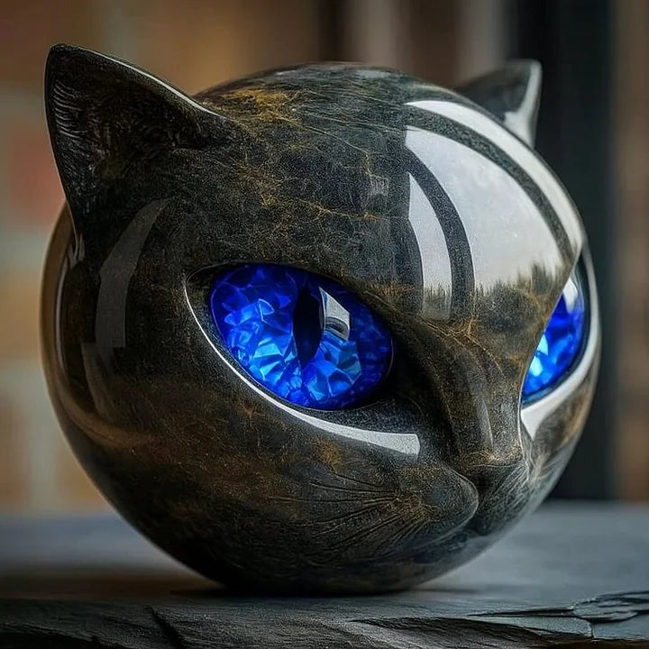 Black Cat Head Decorative Sculpture for Home or Desk - Hypnotic Eyes, view 10
