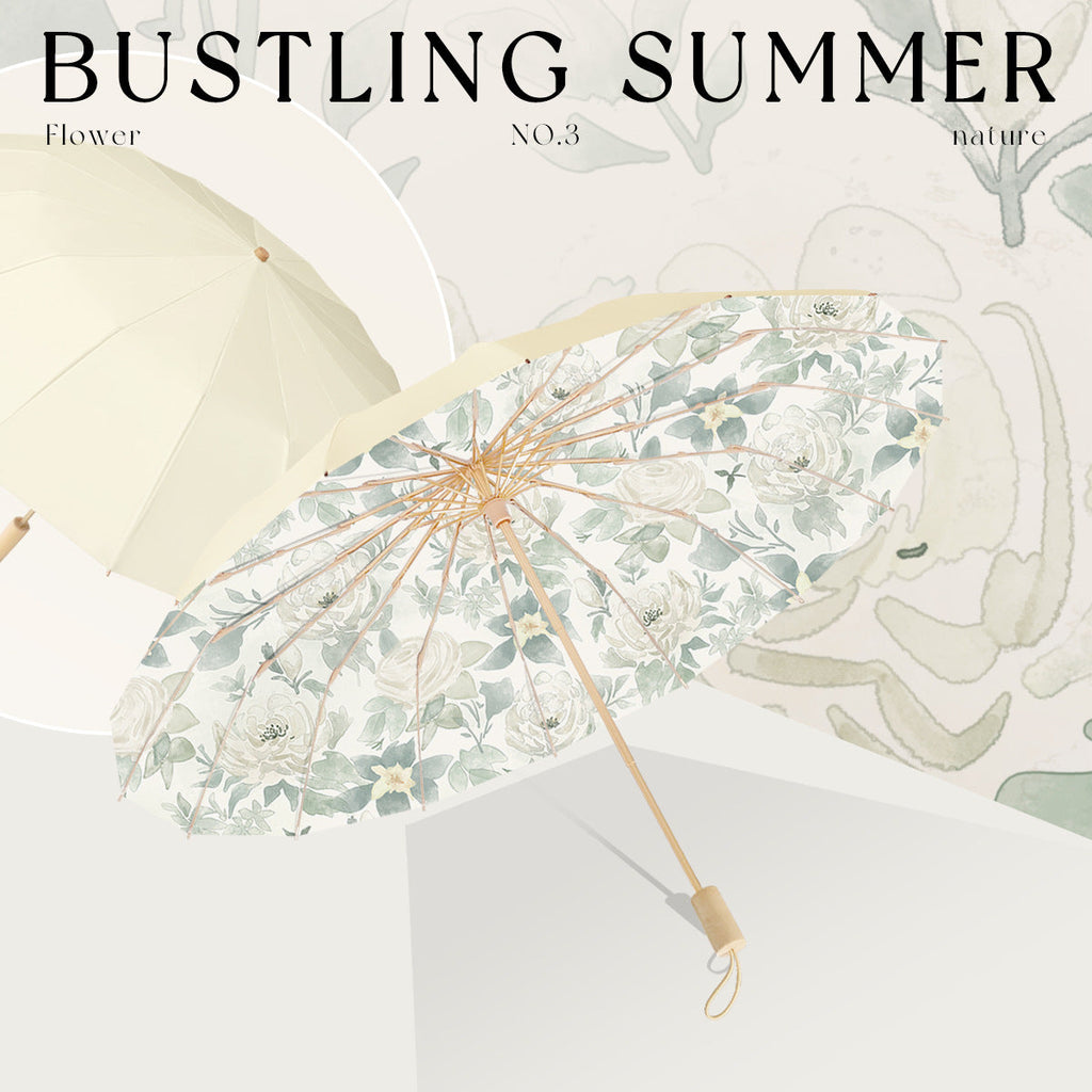 Women's Elegant Folding Sun Umbrella - Floral Design, view 5