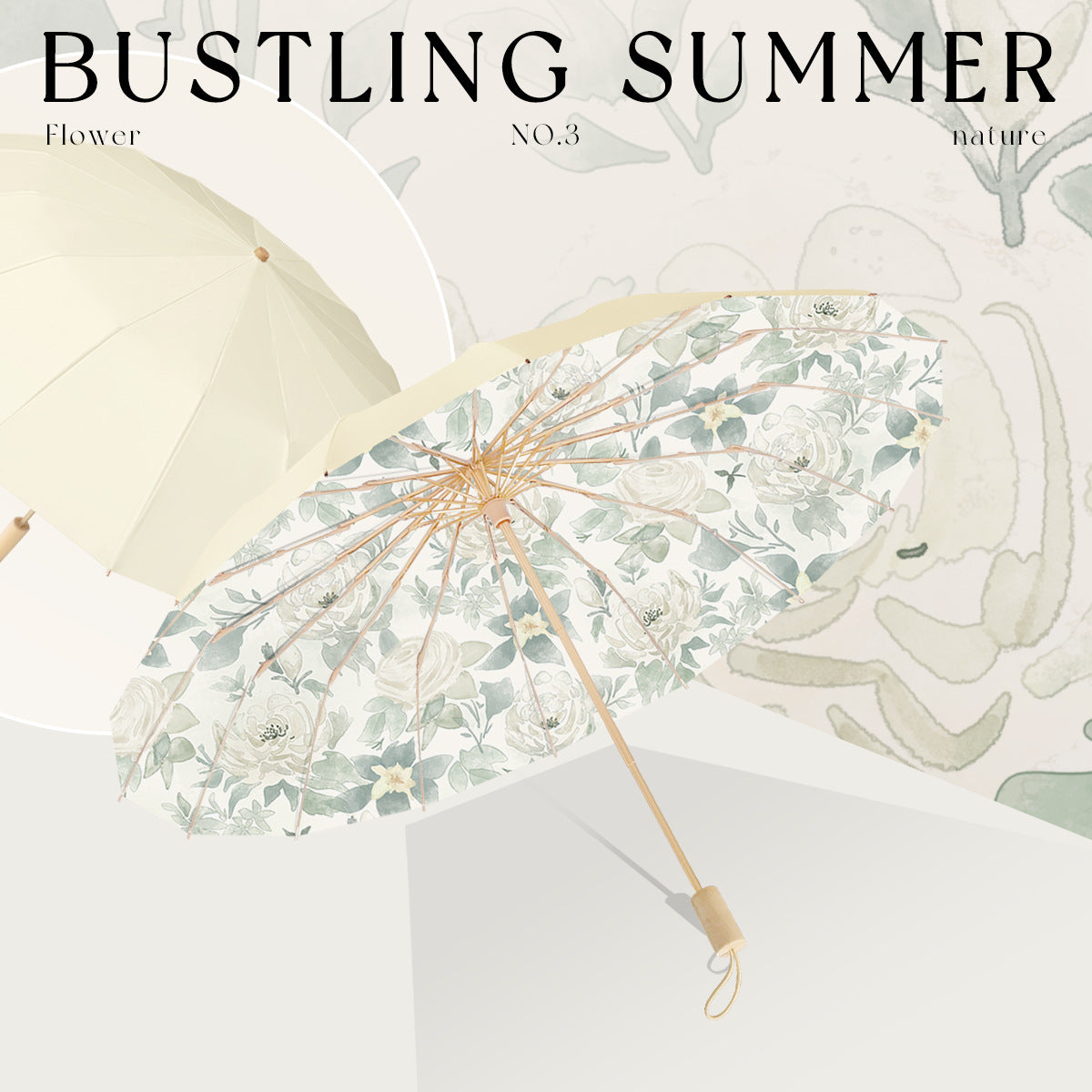 Women's Elegant Folding Sun Umbrella - Floral Design, view 5