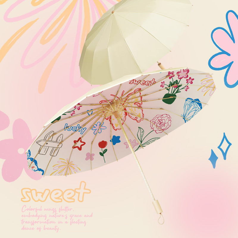 Women's Elegant Folding Sun Umbrella - Floral Design, view 9