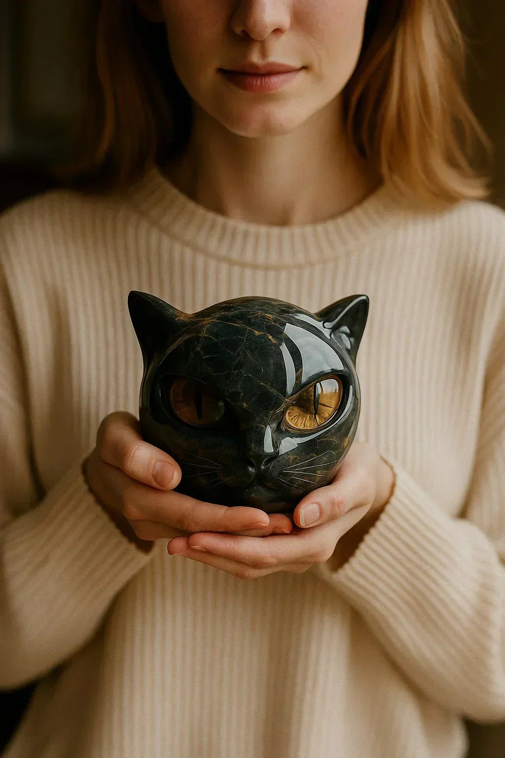 Black Cat Head Decorative Sculpture for Home or Desk - Hypnotic Eyes, view 6