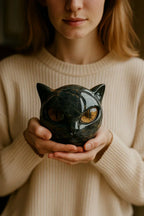 Black Cat Head Decorative Sculpture for Home or Desk - Hypnotic Eyes, view 6
