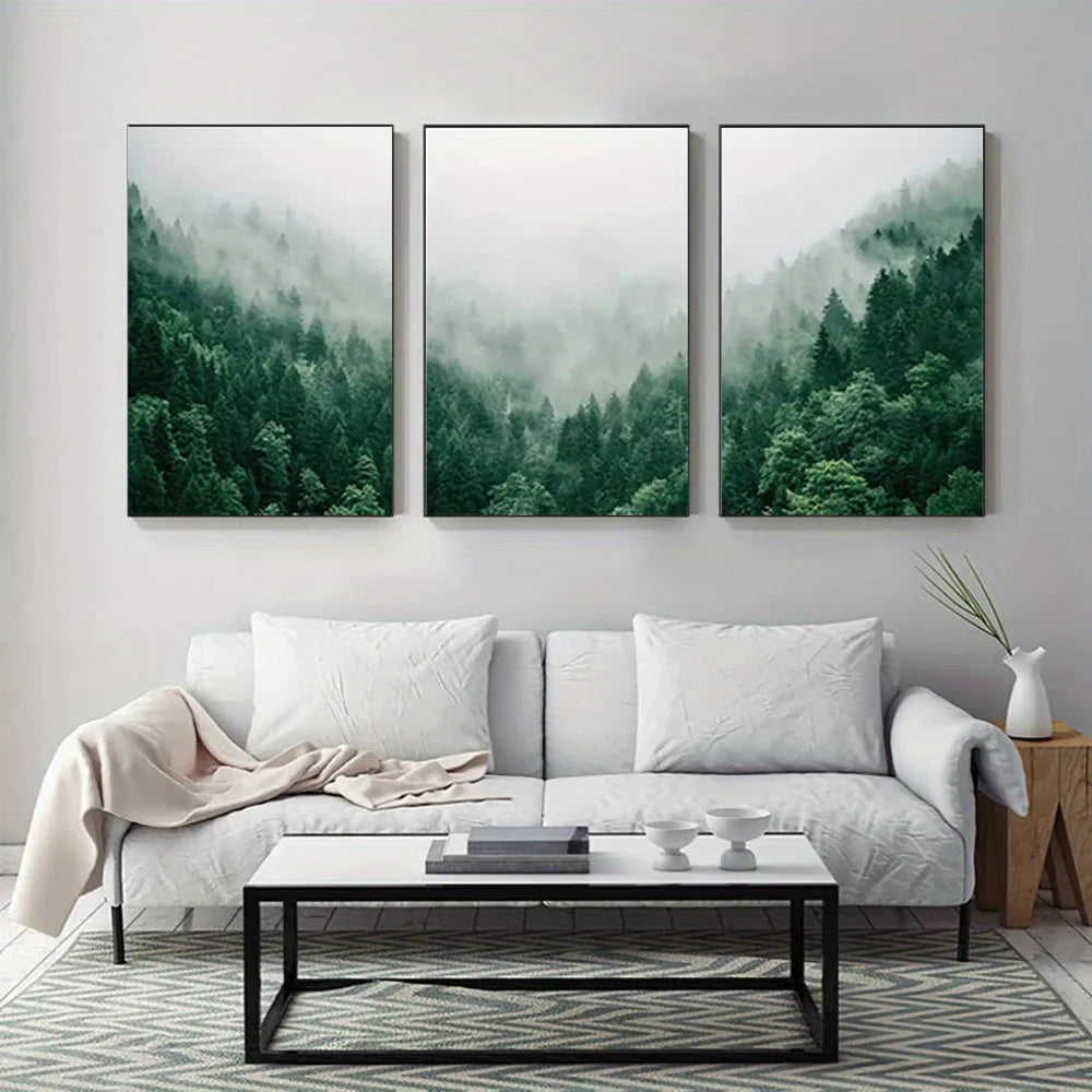 Trio of Misty Forest Canvas Prints for Serene Home Decor | Welvere-Welvere