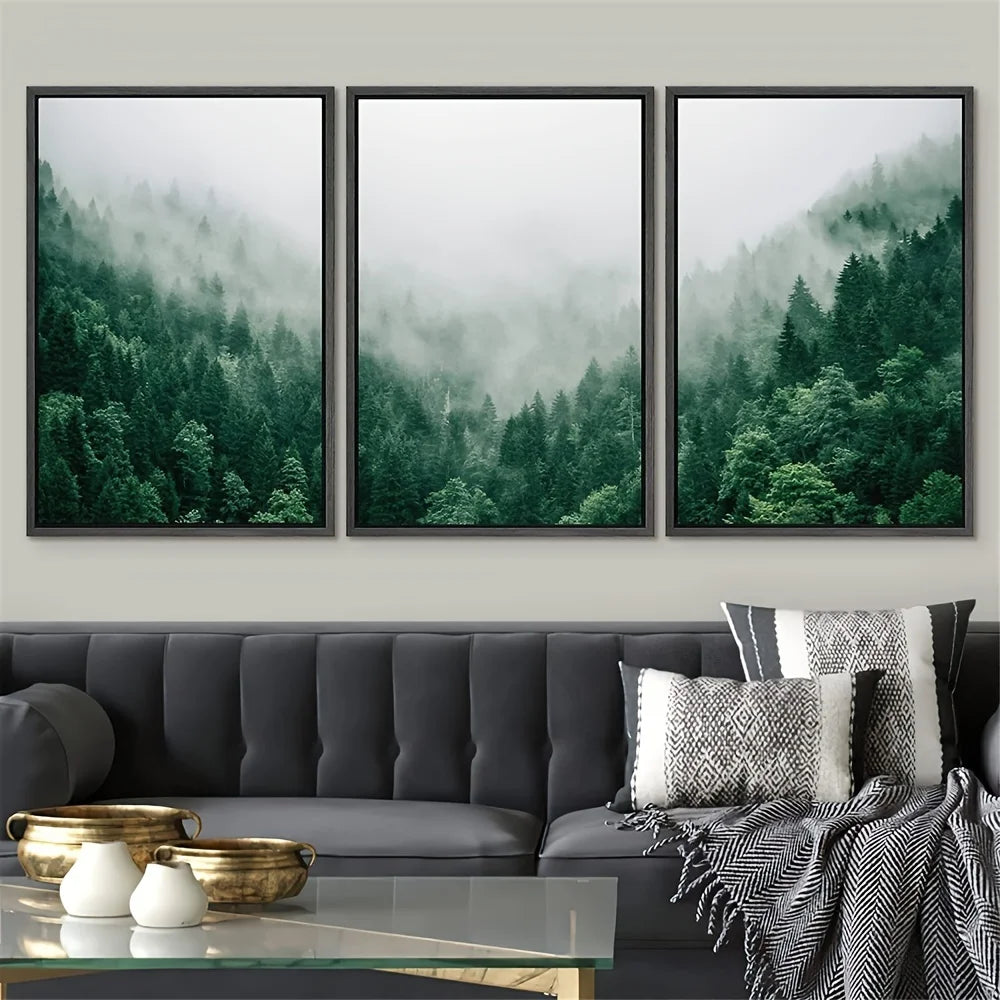 Trio of Misty Forest Canvas Prints for Serene Home Decor | Welvere-Welvere