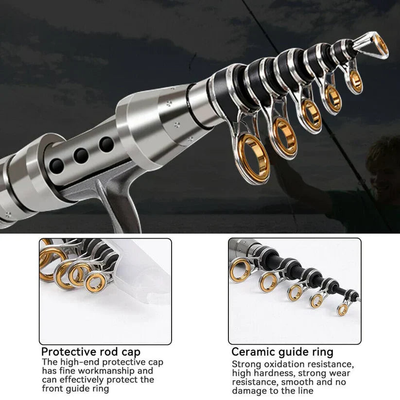 Carbon Fibre Telescopic Fishing Rod & Reel Set - 1.8m, Portable, view 2
