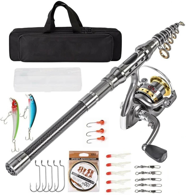 Carbon Fibre Telescopic Fishing Rod & Reel Set - 1.8m, Portable, view 4
