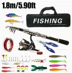 Carbon Fibre Telescopic Fishing Rod & Reel Set - 1.8m, Portable, view 5
