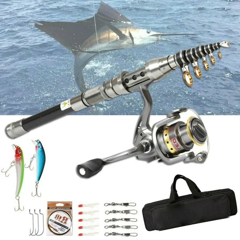 Carbon Fibre Telescopic Fishing Rod & Reel Set - 1.8m, Portable