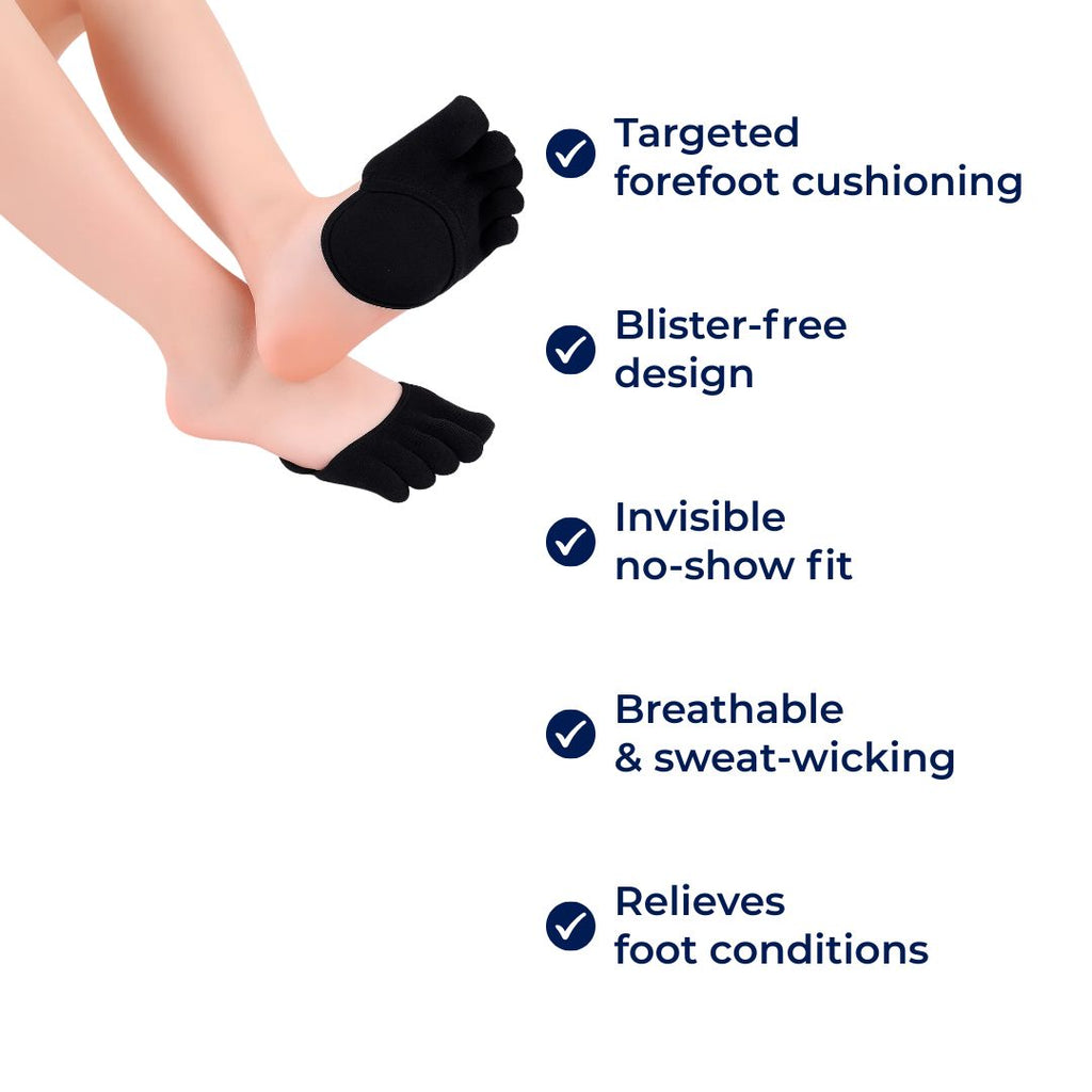 Five-Toe Socks with Cushioned Forefoot, Breathable No-Show Style for Work and Leisure