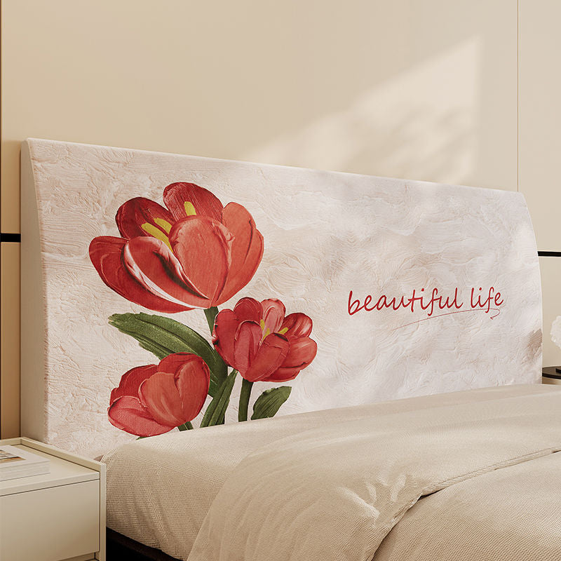 Floral Padded Headboard Slipcover with Inspirational Script