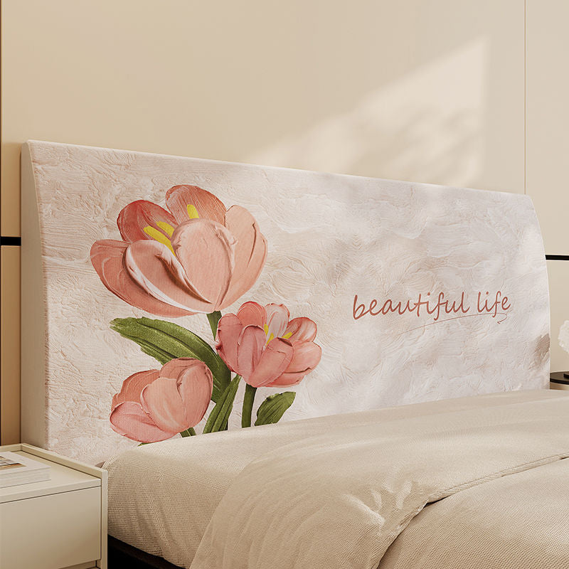 Floral Padded Headboard Slipcover with Inspirational Script
