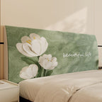 Floral Padded Headboard Slipcover with Inspirational Script