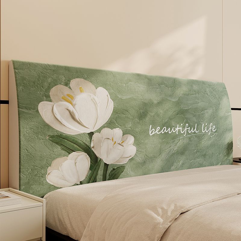 Floral Padded Headboard Slipcover with Inspirational Script