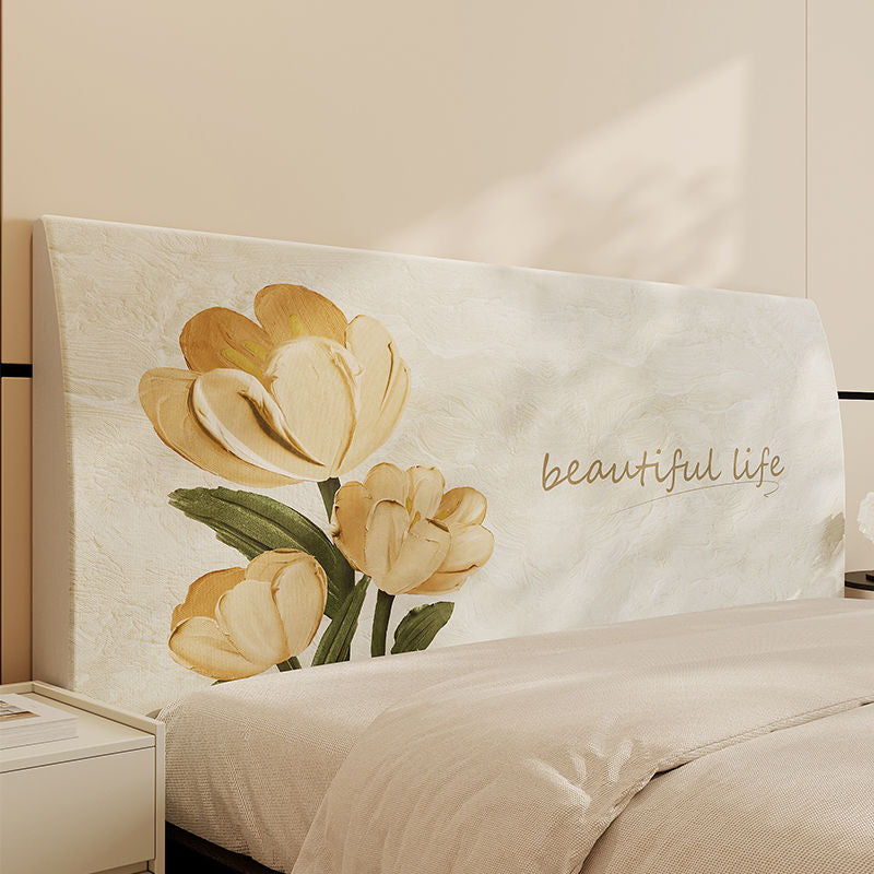 Floral Padded Headboard Slipcover with Inspirational Script