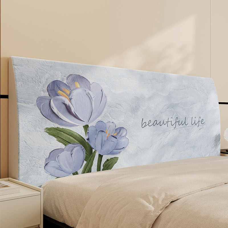 Floral Padded Headboard Slipcover with Inspirational Script