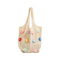 Floral Patterned Crochet Tote Bag with Flower Appliqués