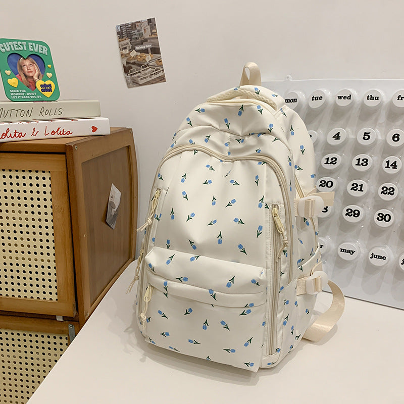 Floral Print School Backpack with Adjustable Padded Straps
