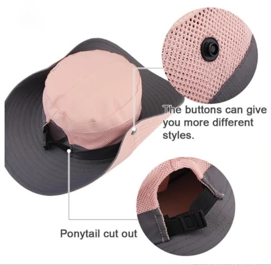 Foldable Polyester Sun Hat with Ponytail Slot, 56–58 cm