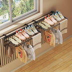 Foldable Radiator-Top Drying Rack with Shoe Shelf and Towel Holder