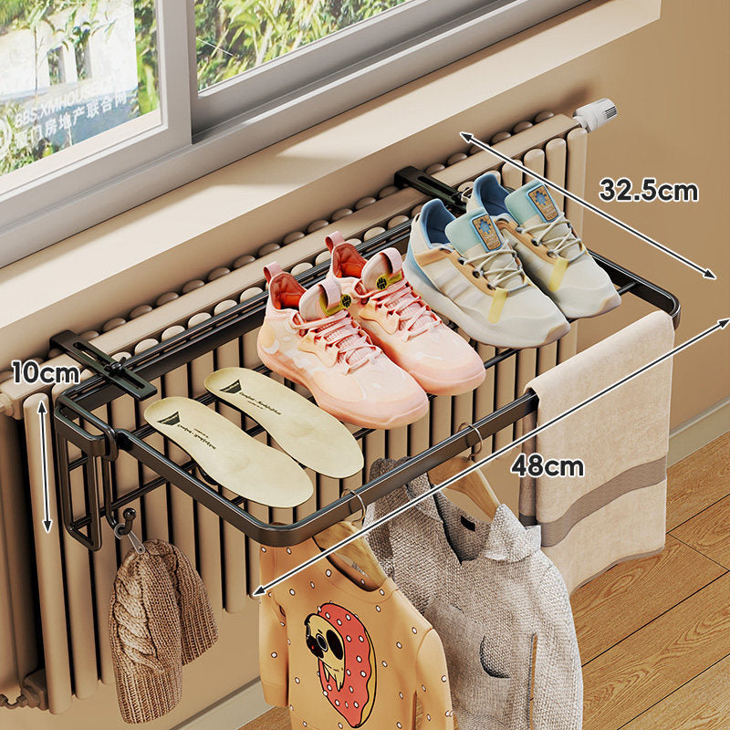 Foldable Radiator-Top Drying Rack with Shoe Shelf and Towel Holder