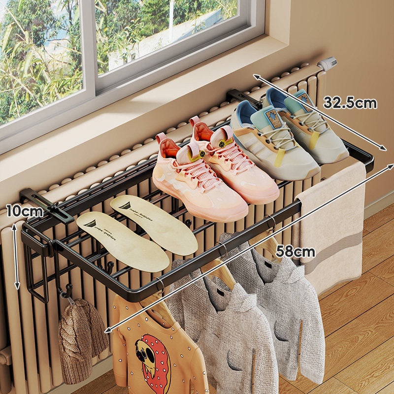 Foldable Radiator-Top Drying Rack with Shoe Shelf and Towel Holder