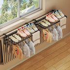 Foldable Radiator-Top Drying Rack with Shoe Shelf and Towel Holder
