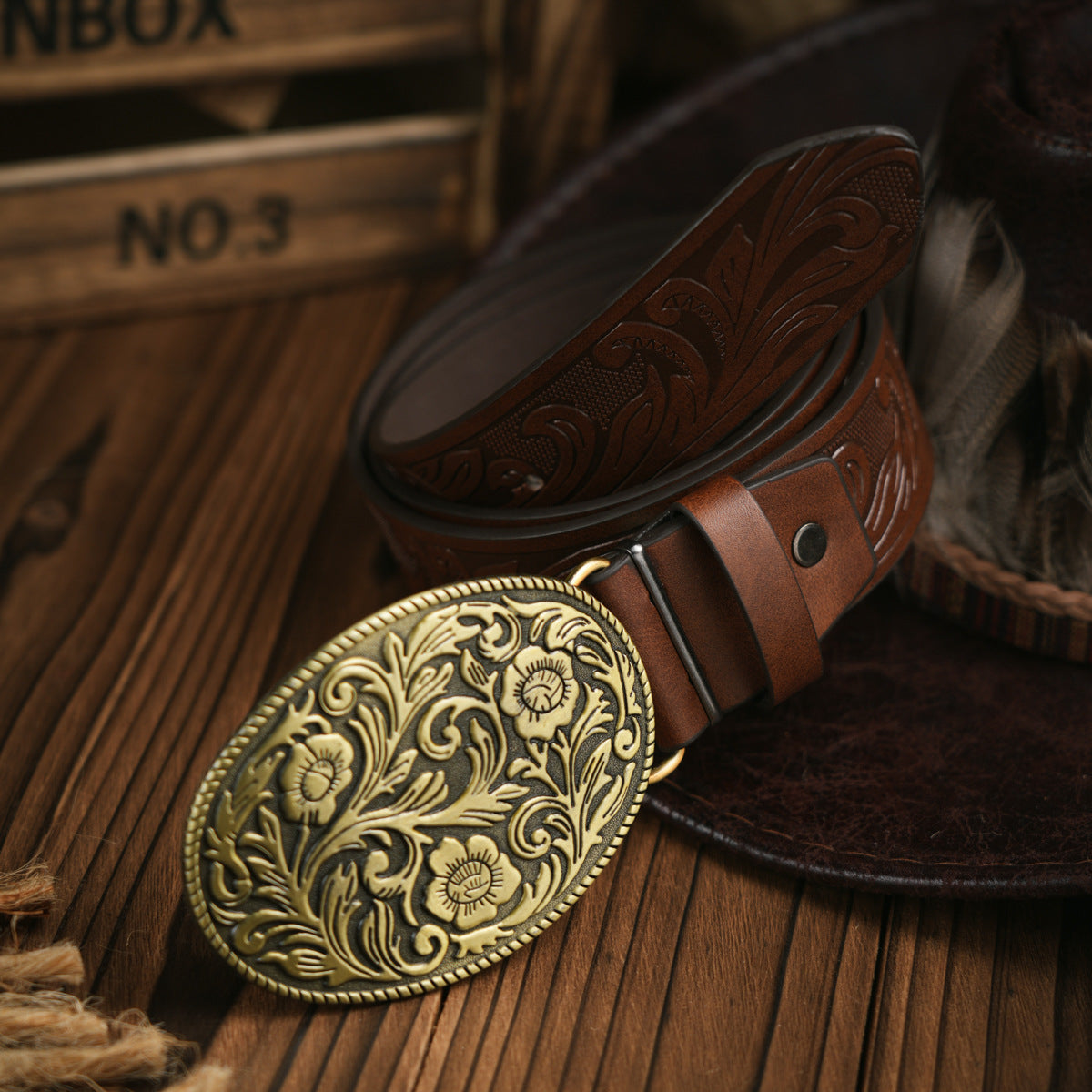 Men's Western Style Vegan Leather Belt - Metal Buckle, Durable, view 2