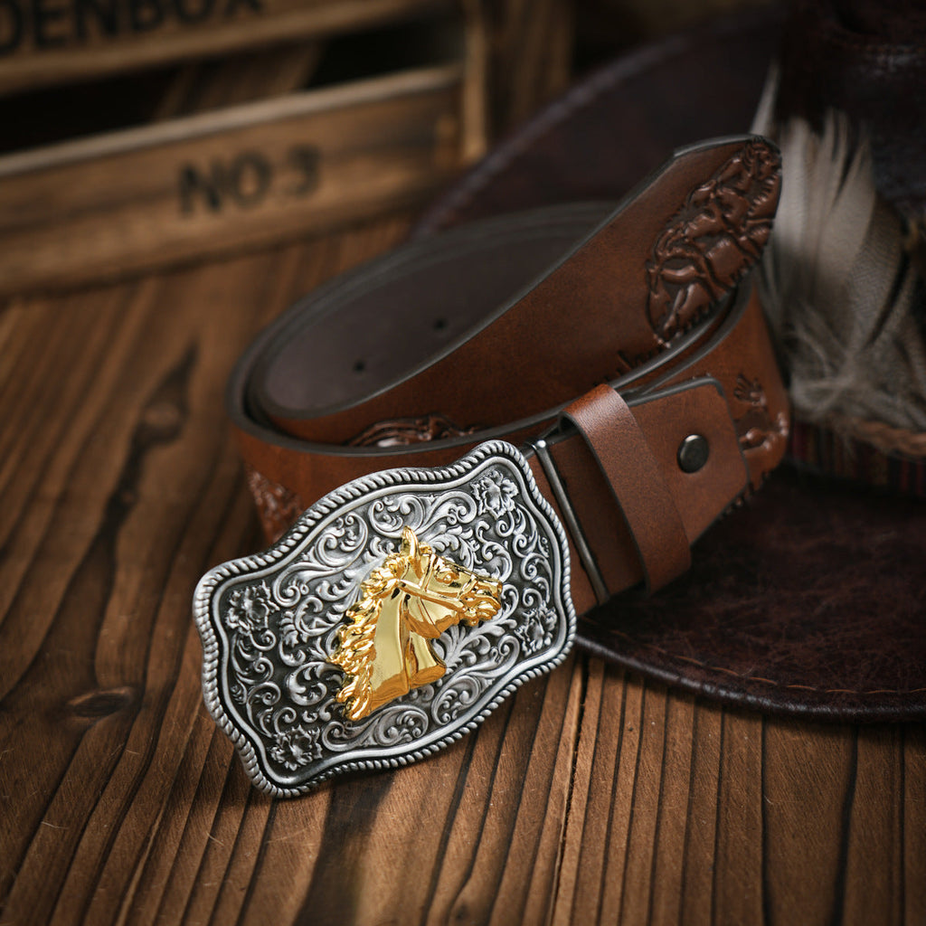 Men's Western Style Vegan Leather Belt - Metal Buckle, Durable, view 6