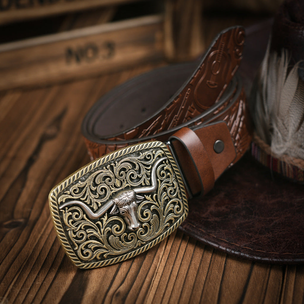 Men's Western Style Vegan Leather Belt - Metal Buckle, Durable, view 9