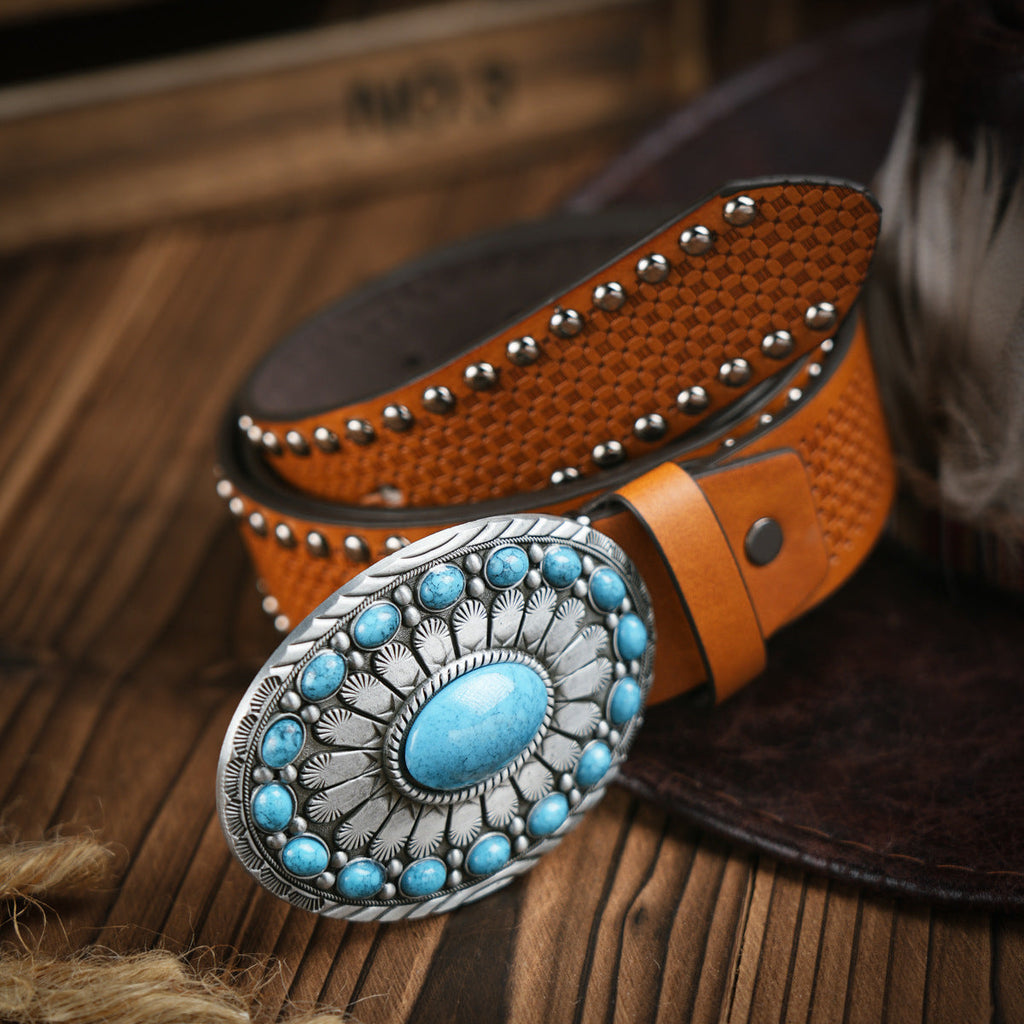 Men's Western Style Vegan Leather Belt - Metal Buckle, Durable, view 10