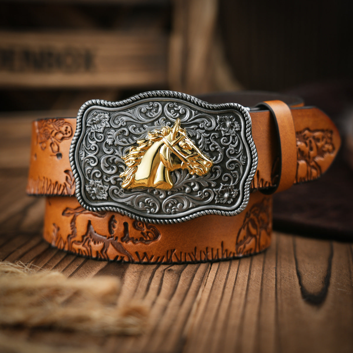 Men's Western Style Vegan Leather Belt - Metal Buckle, Durable, view 5