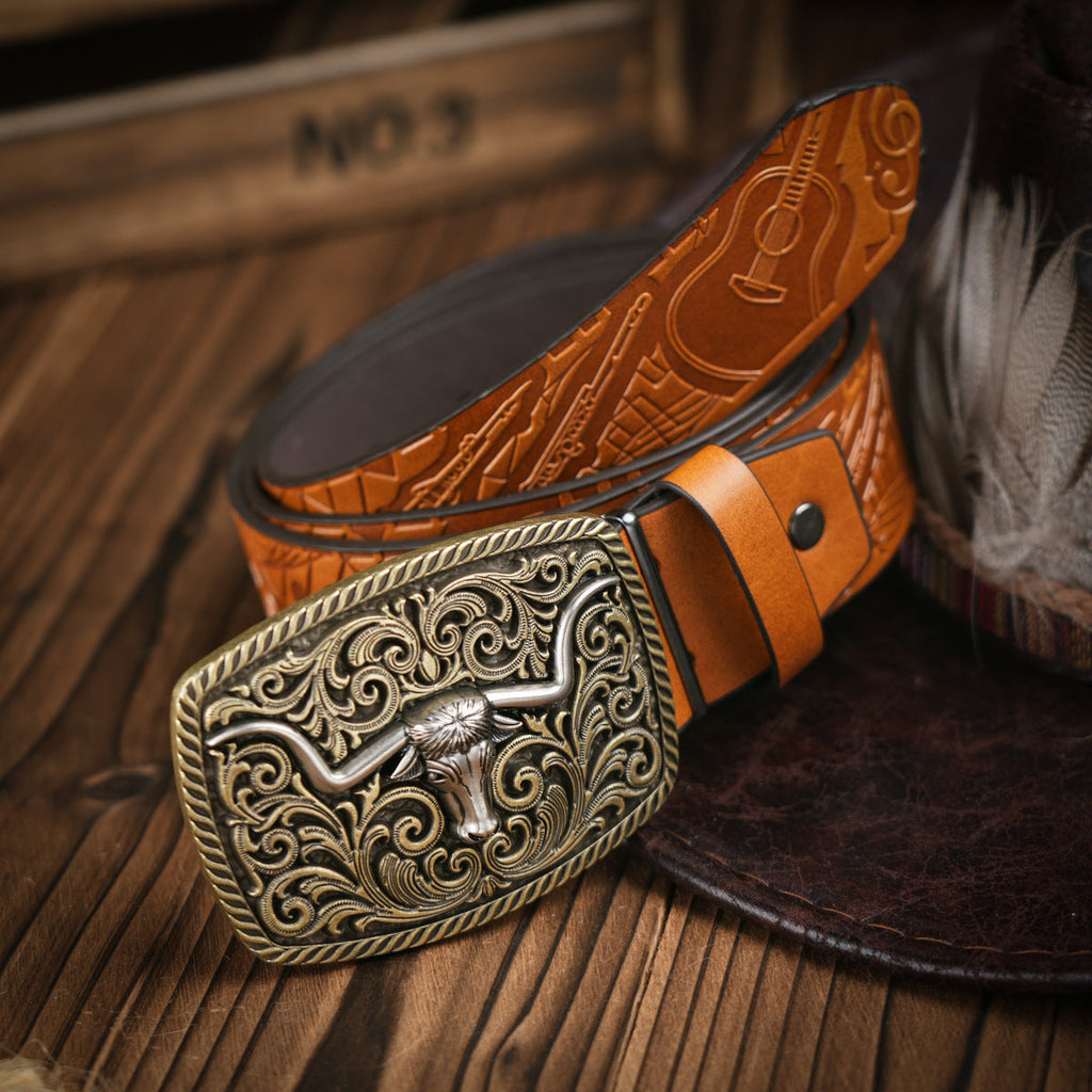 Men's Western Style Vegan Leather Belt - Metal Buckle, Durable, view 8