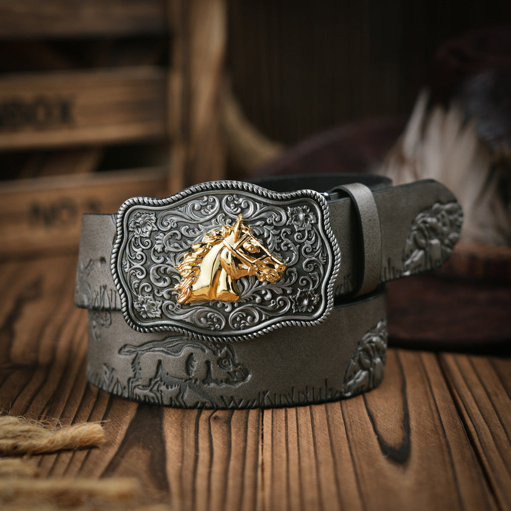 Men's Western Style Vegan Leather Belt - Metal Buckle, Durable, view 7