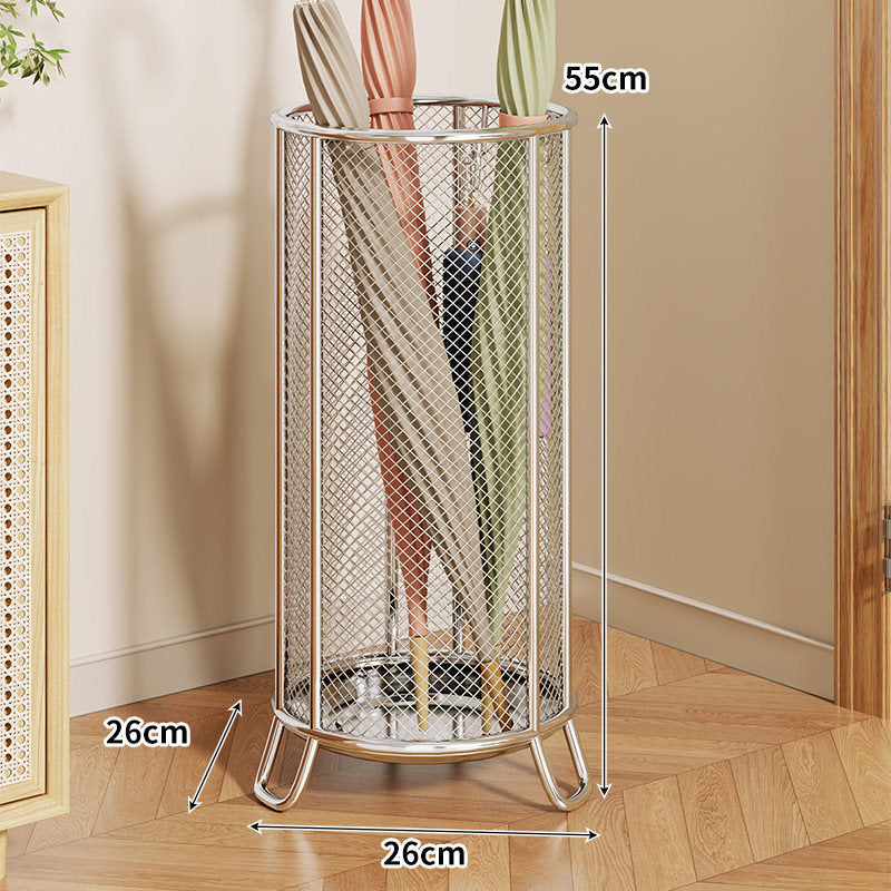 Freestanding Metal Mesh Umbrella and Walking Stick Holder with Raised Ring Base