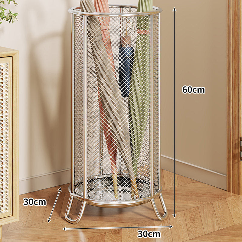 Freestanding Metal Mesh Umbrella and Walking Stick Holder with Raised Ring Base