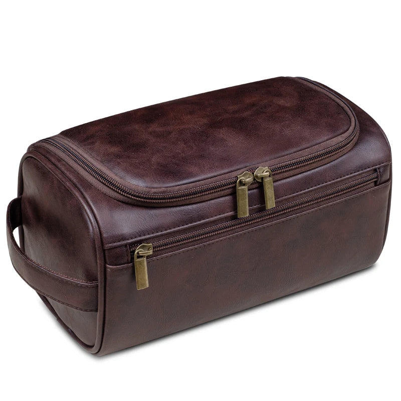 Full-Grain Leather Toiletry Bag, 25 x 13 x 13 cm, Waterproof Lining