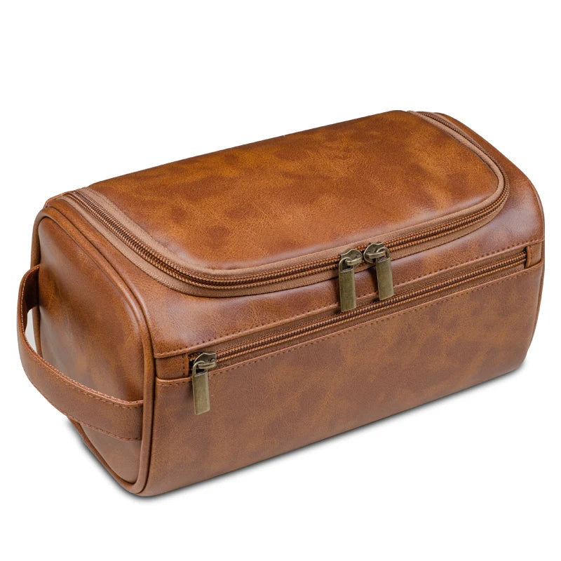 Full-Grain Leather Toiletry Bag, 25 x 13 x 13 cm, Waterproof Lining