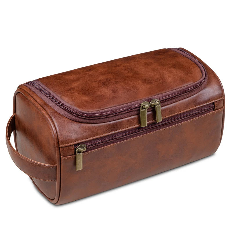 Full-Grain Leather Toiletry Bag, 25 x 13 x 13 cm, Waterproof Lining