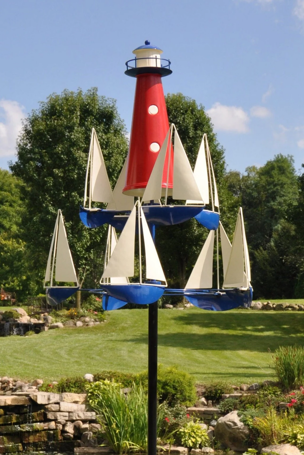 Kinetic Art Wind Sculpture for Garden - Red White Blue, Solid Metal, 38 Inches, view 2