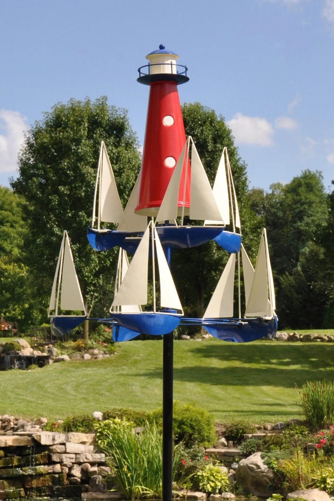 Kinetic Art Wind Sculpture for Garden - Red White Blue, Solid Metal, 38 Inches, view 2