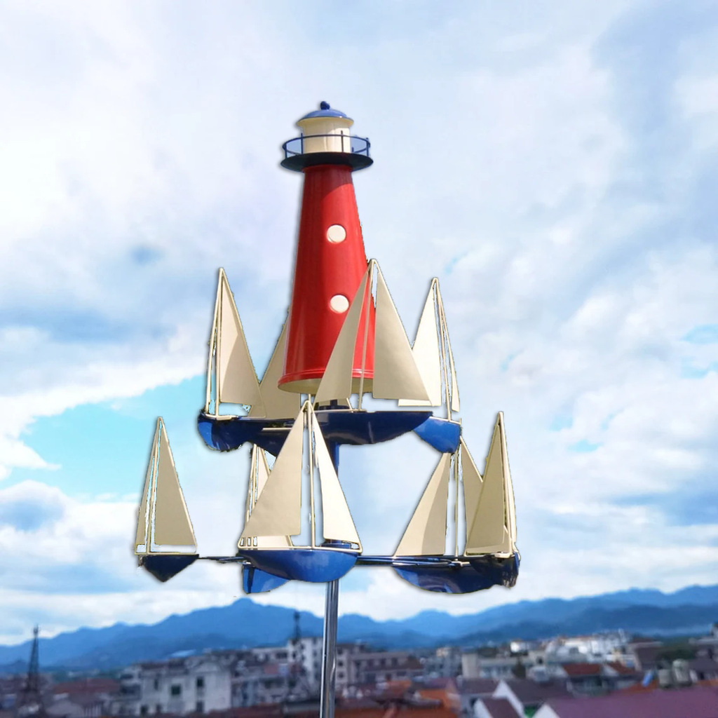 Kinetic Art Wind Sculpture for Garden - Red White Blue, Solid Metal, 38 Inches, view 4