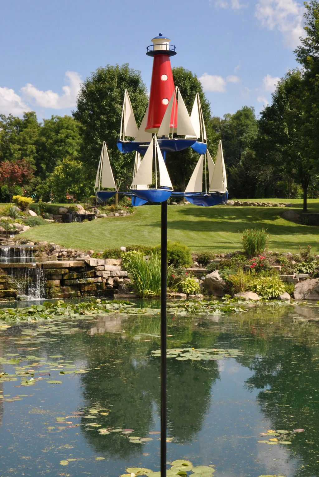 Kinetic Art Wind Sculpture for Garden - Red White Blue, Solid Metal, 38 Inches, view 5