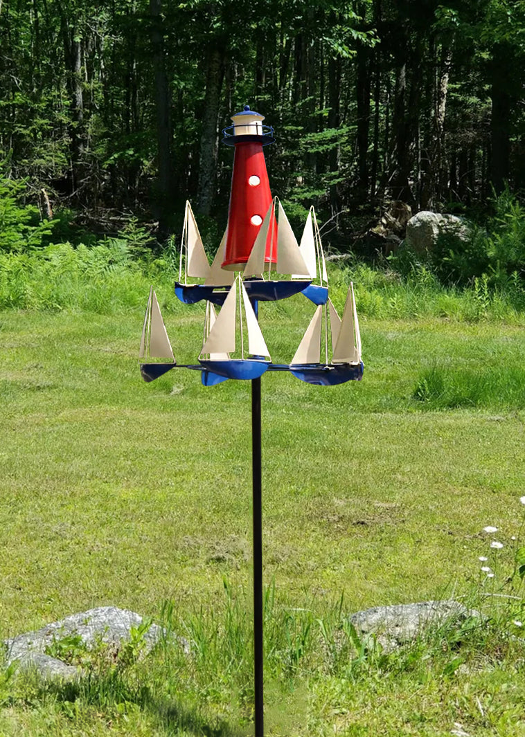 Kinetic Art Wind Sculpture for Garden - Red White Blue, Solid Metal, 38 Inches, view 6