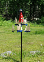 Kinetic Art Wind Sculpture for Garden - Red White Blue, Solid Metal, 38 Inches, view 6