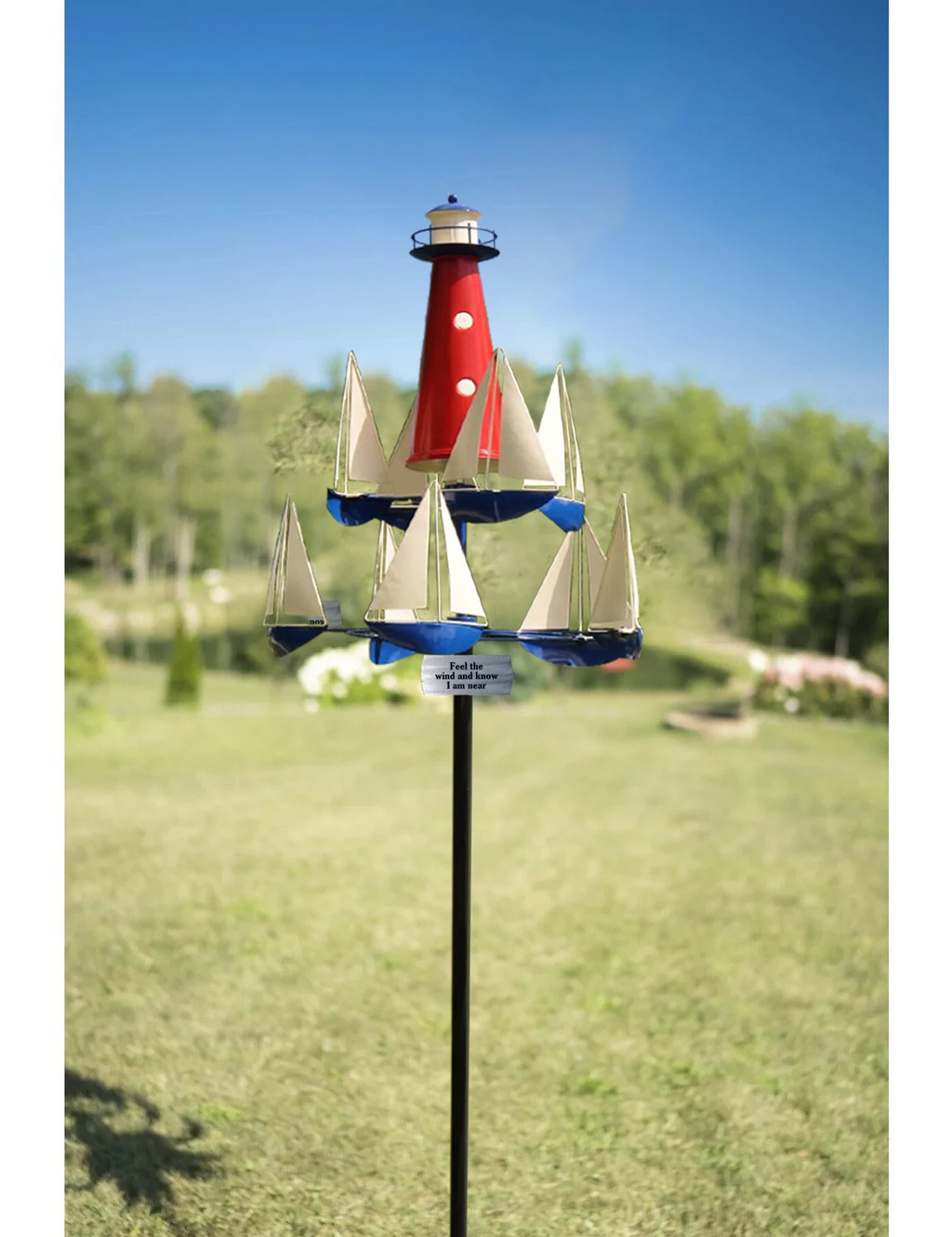 Kinetic Art Wind Sculpture for Garden - Red White Blue, Solid Metal, 38 Inches, view 7