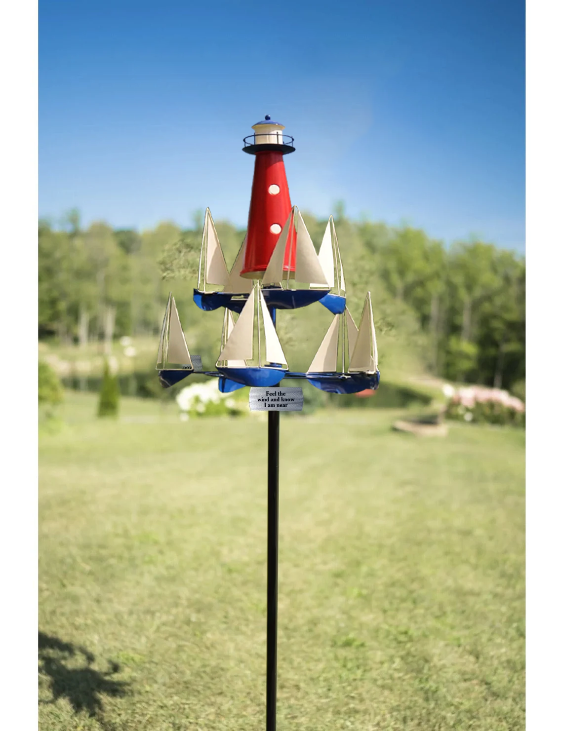 Kinetic Art Wind Sculpture for Garden - Red White Blue, Solid Metal, 38 Inches, view 7